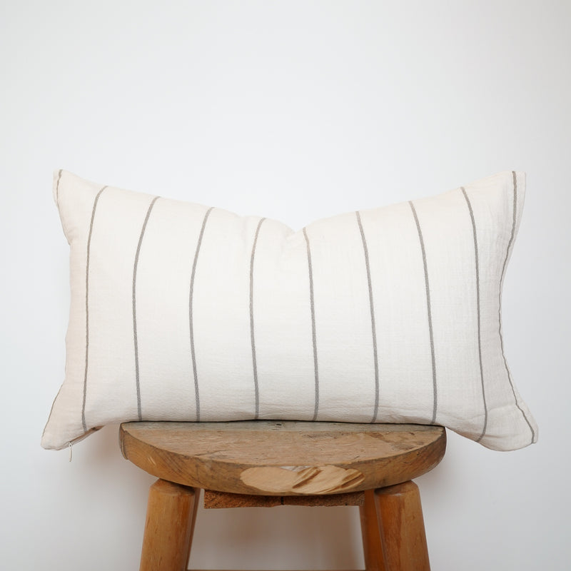 Lumbar Cotton Gauze Pillow - Sage Wide Stripes