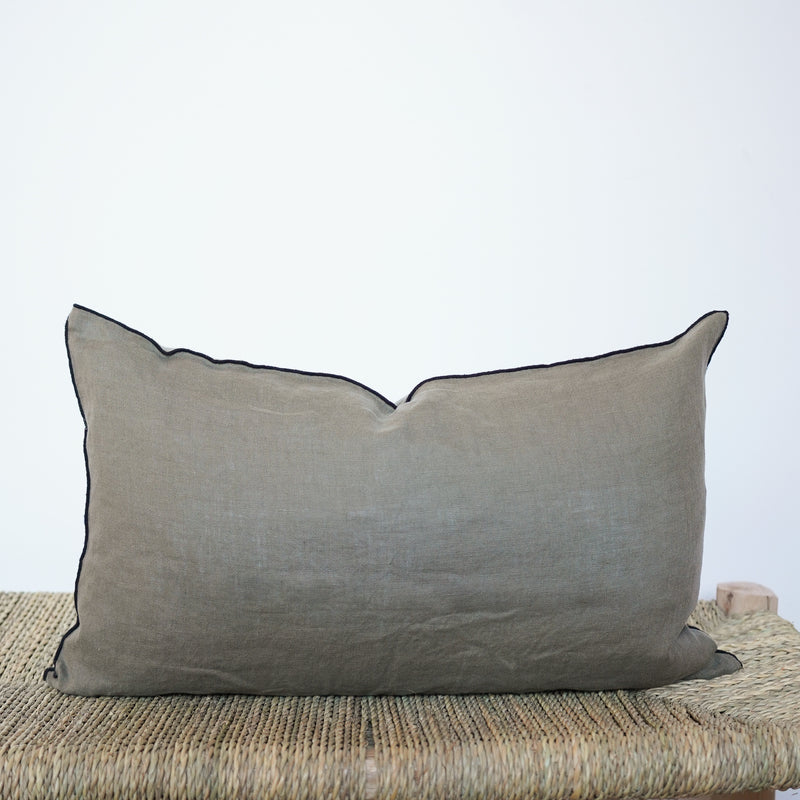 Lumbar Edged Linen Pillow - Moss