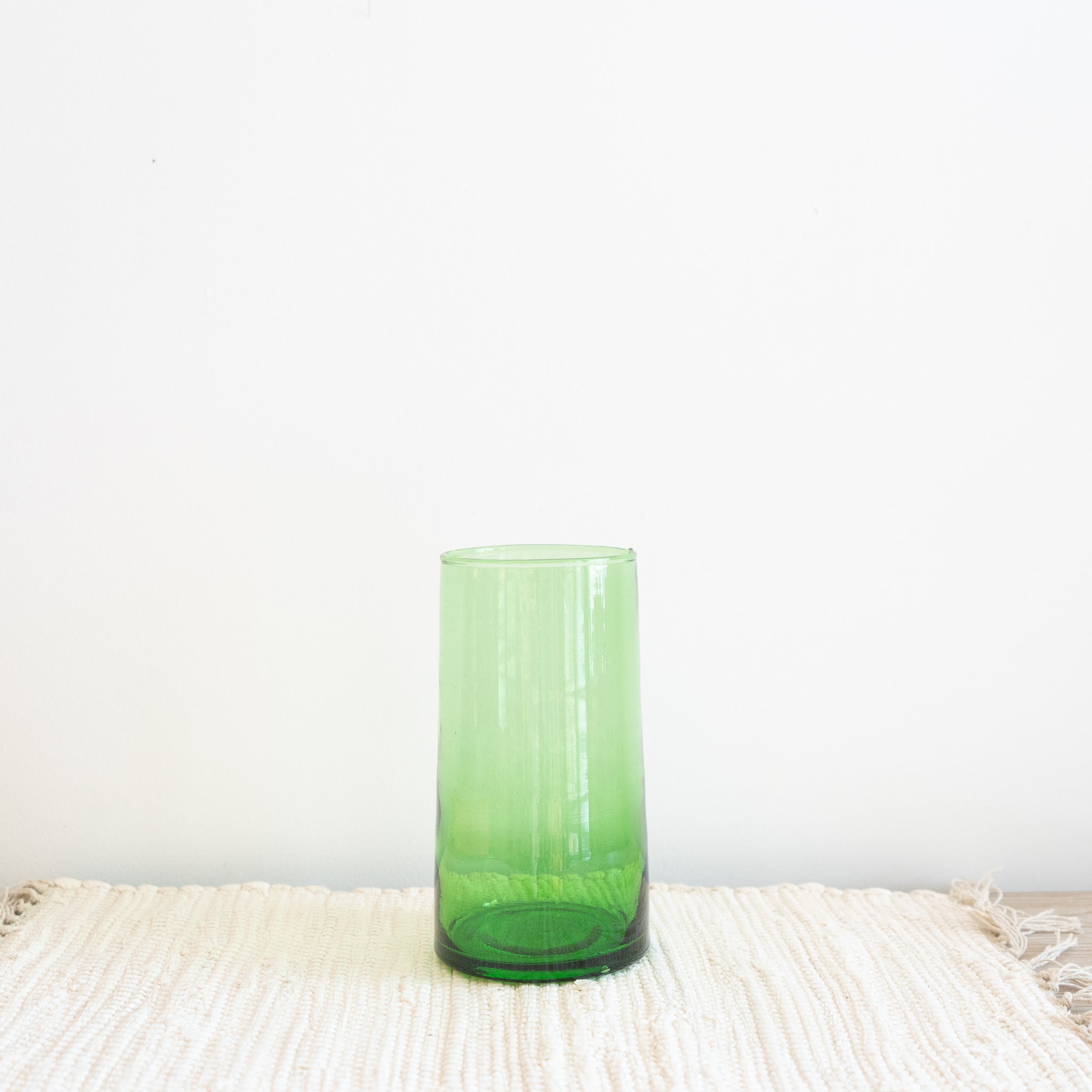 handblown recycled green glass cone shape vase