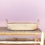 open weave straw handwoven tray with handles