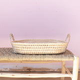 open weave straw handwoven tray with handles