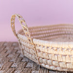 open weave straw handwoven tray with handles