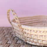 open weave straw handwoven tray with handles