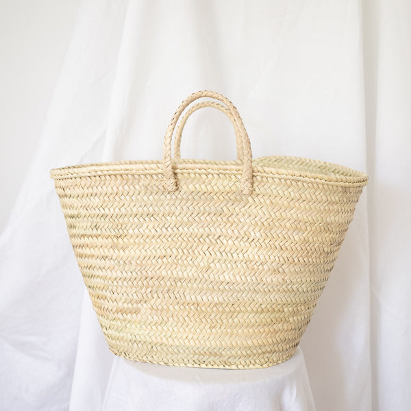 handwoven straw market bag with handles