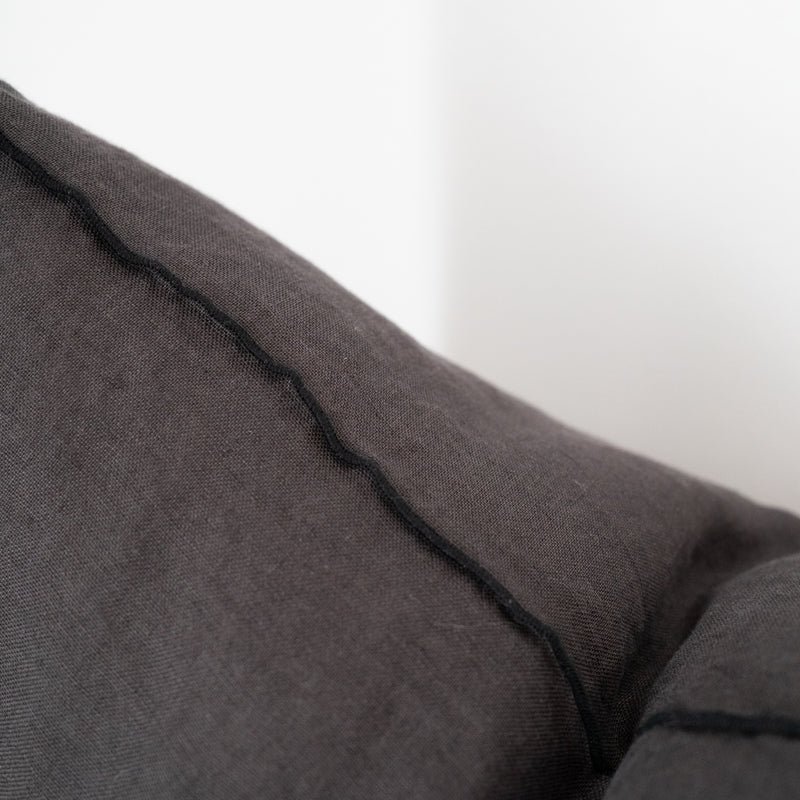 charcoal square linen pillow with black edges
