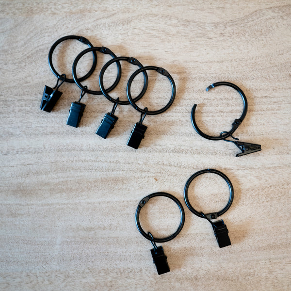 matte black openable clip curtain rings