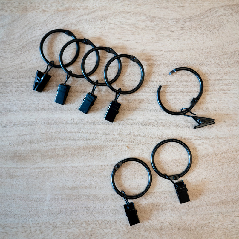 matte black openable clip curtain rings