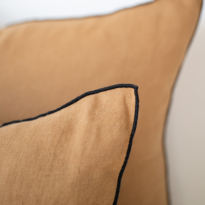 Square Edged Linen Pillow - Camel