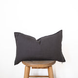 charcoal linen lumbar pillow with black edge