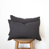 2 charcoal linen lumbar pillow with black edge