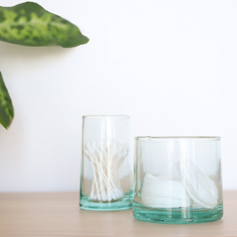 clear Glass recycled large pillar candle holder