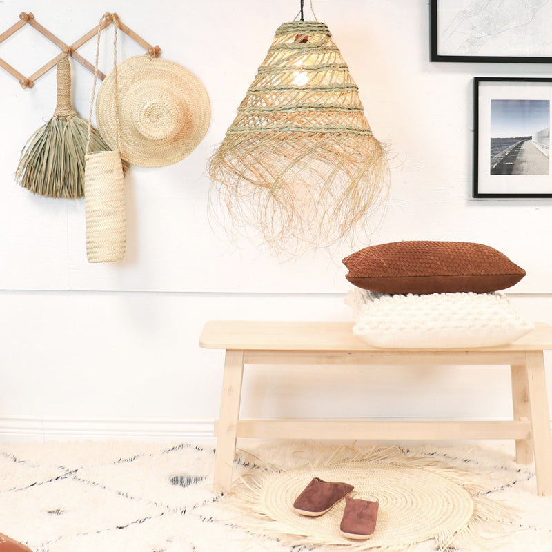 shaggy open weave straw woven light pendant