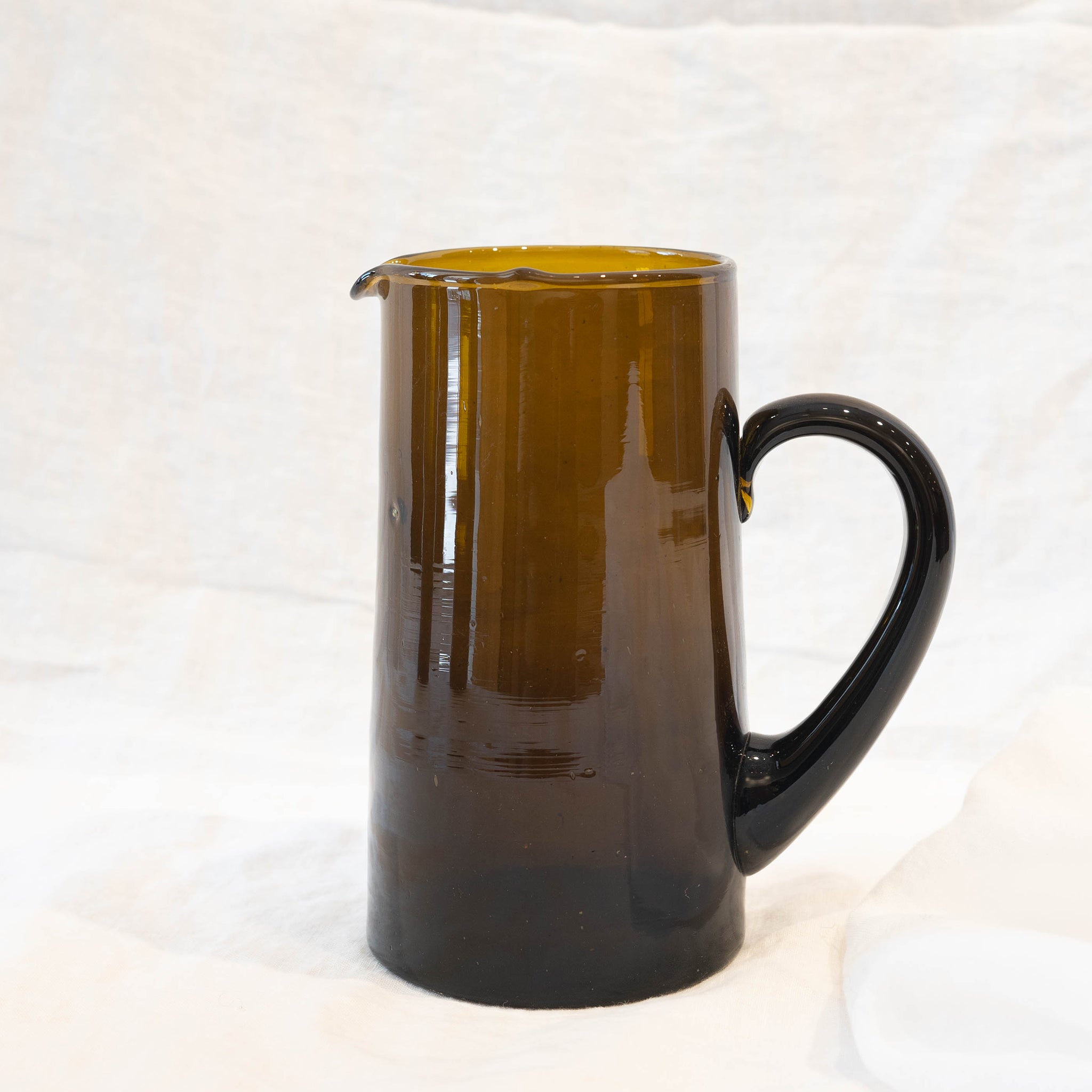 bronze tall recycled glass jug with spout and handle