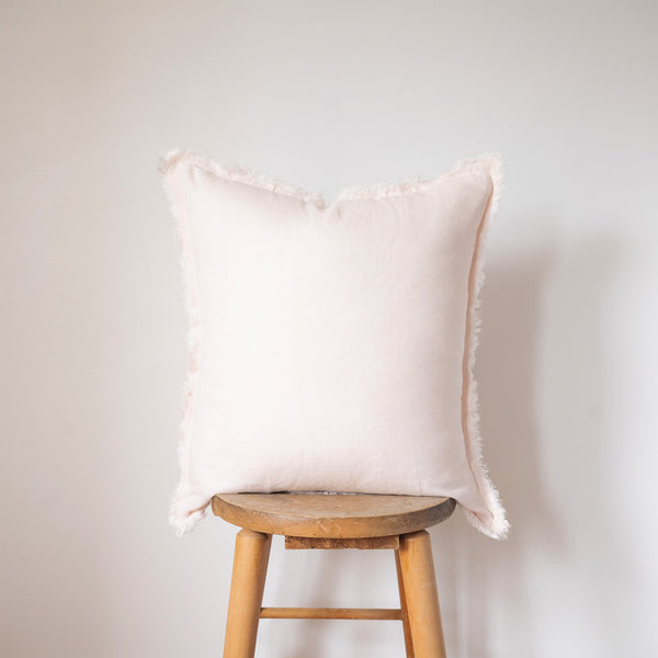 blush square fringed linen pillow