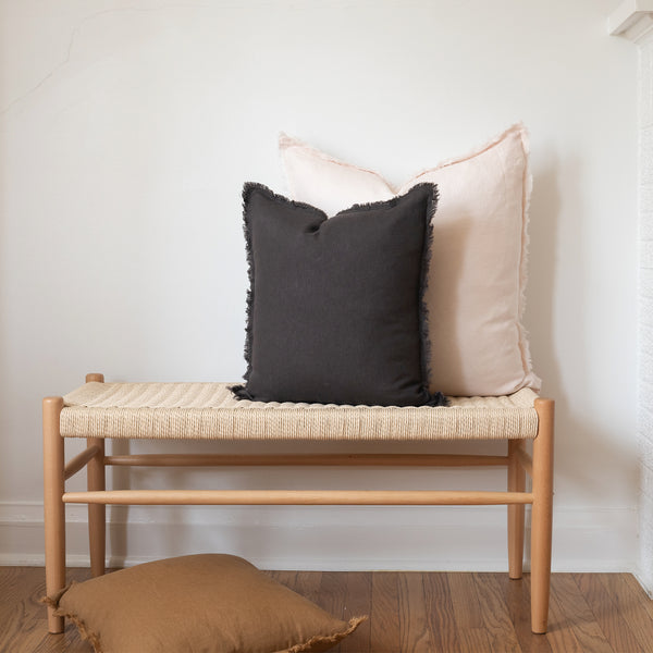 charcoal fringed square linen pillow