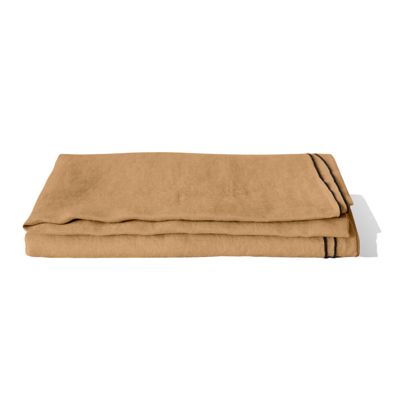 Camel linen tablecloth with black edge