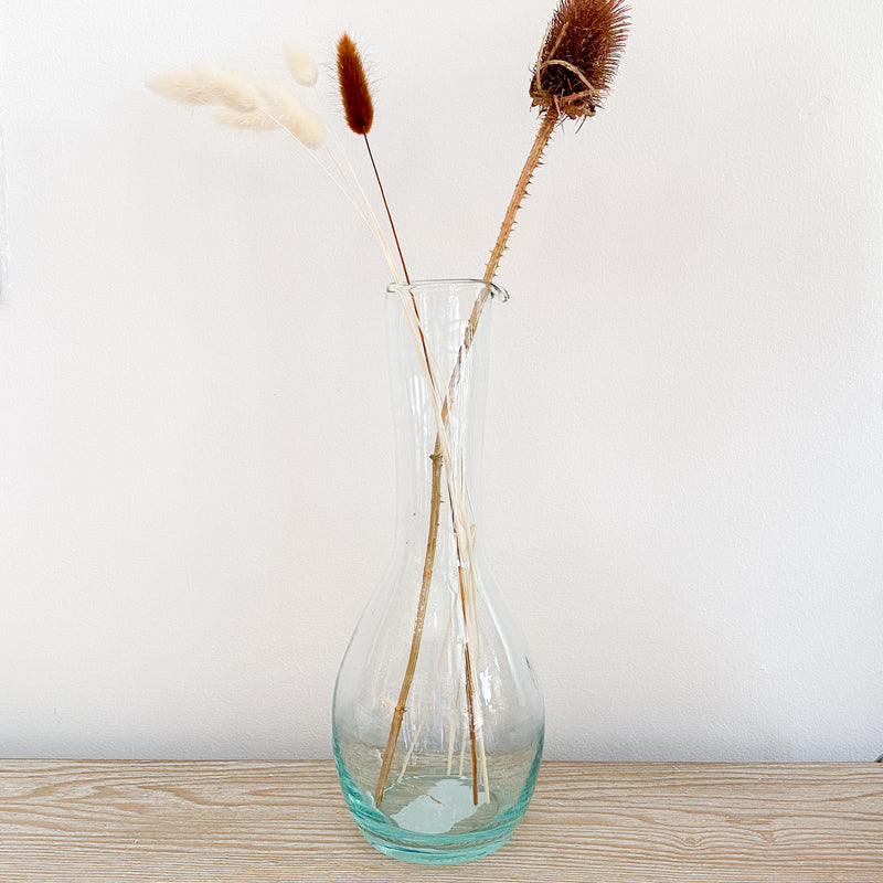slender tapered recycled glass vase with spout