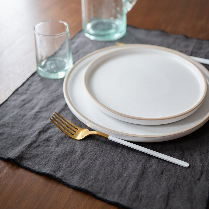 charcoal black edged linen placemat 