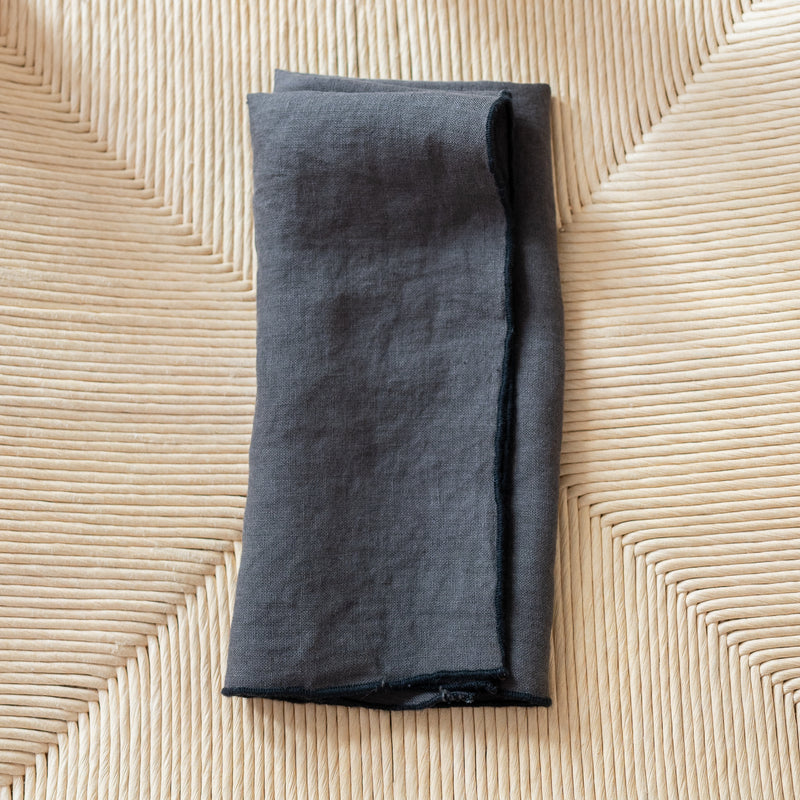 charcoal black edged linen placemat