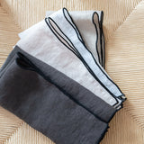 black, charcoal, and natural black edged linen placemat