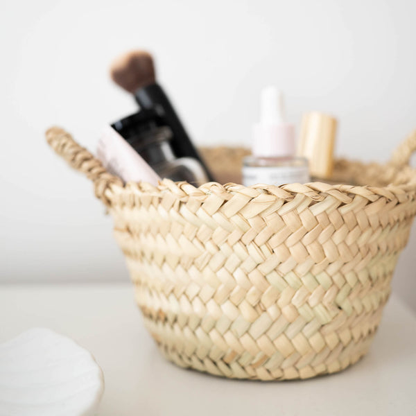 handwoven straw tiny basket with handles