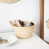 handwoven straw tiny basket bowl with handles