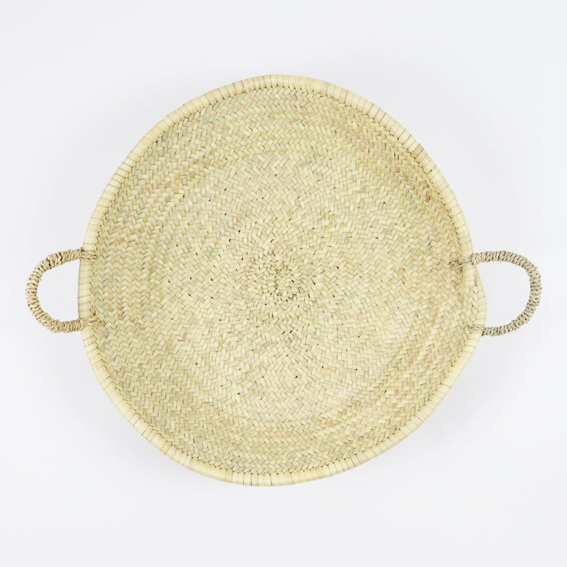 handwoven straw plate with handles