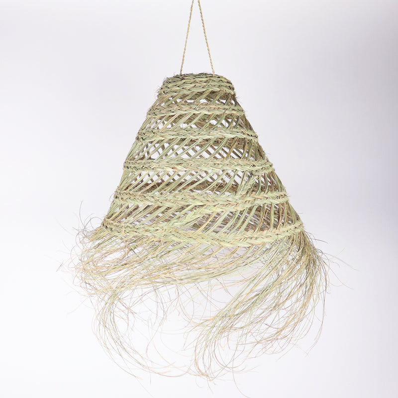 shaggy open weave straw woven light pendant
