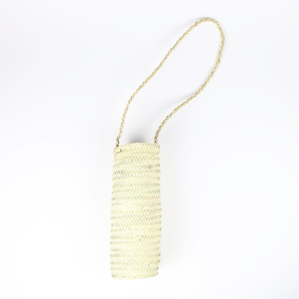 handwoven straw hanging planter with strap