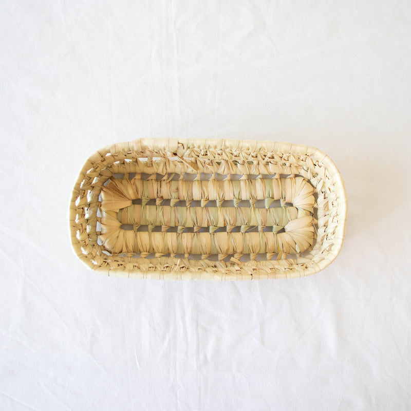 open weave handwoven straw rectangular storage basket
